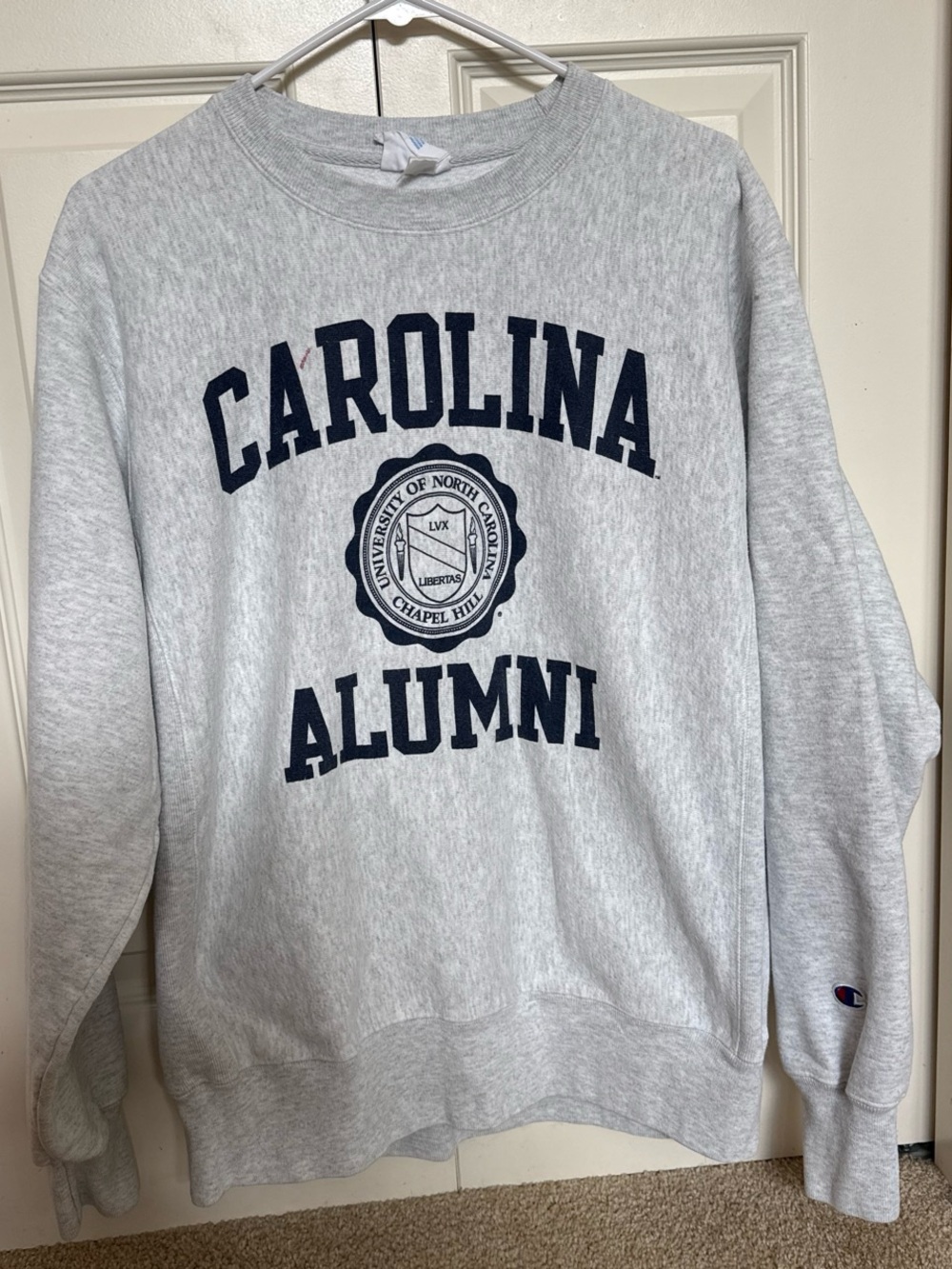 Champion Gray 'Carolina Alumni' Crewneck Sweatshirt with Navy Print